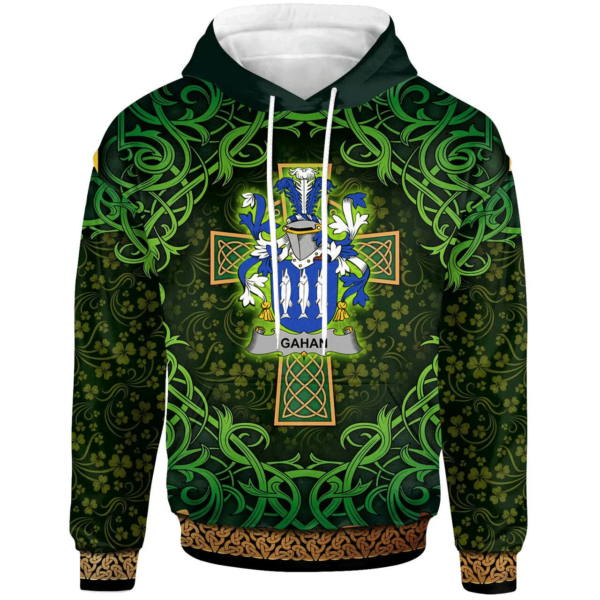 Ireland Hoodie - Gahan or McGahan Irish Family Crest Hoodie - Celtic Cross Shamrock Patterns