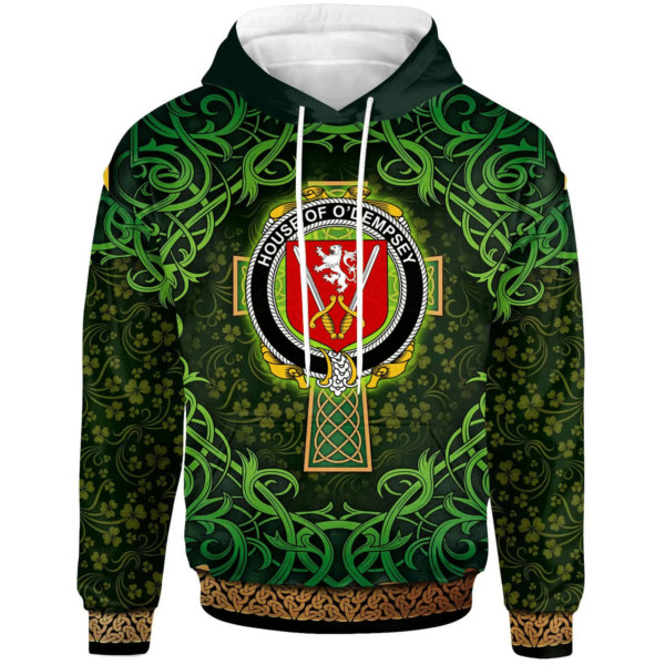 Ireland Hoodie - House of O'DEMPSEY Irish Family Crest Hoodie - Celtic Cross Shamrock Patterns