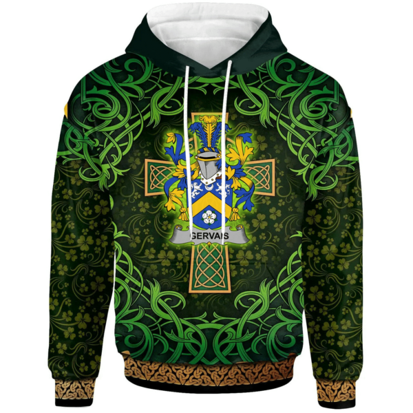 Ireland Hoodie - Gervais Irish Family Crest Hoodie - Celtic Cross Shamrock Patterns