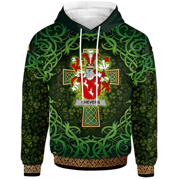 Ireland Hoodie - Chevers Irish Family Crest Hoodie - Celtic Cross Shamrock Patterns