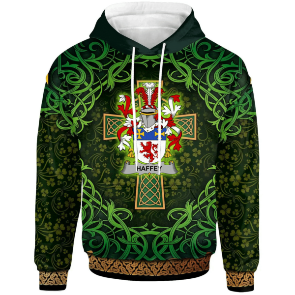 Ireland Hoodie - Haffey Irish Family Crest Hoodie - Celtic Cross Shamrock Patterns