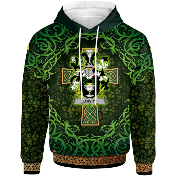 Ireland Hoodie - Lowry or Lavery Irish Family Crest Hoodie - Celtic Cross Shamrock Patterns