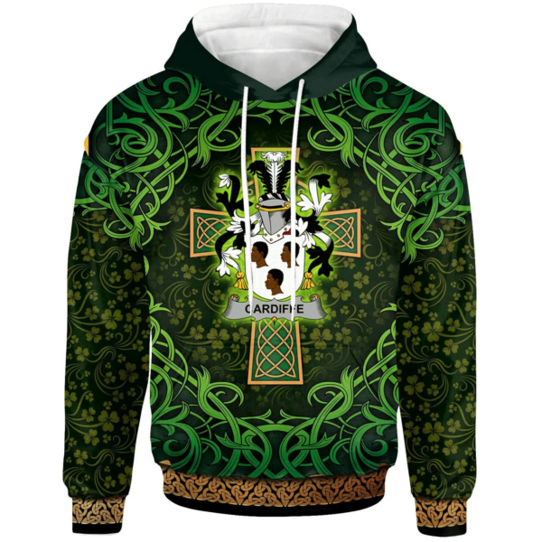 Ireland Hoodie - Cardiffe Irish Family Crest Hoodie - Celtic Cross Shamrock Patterns