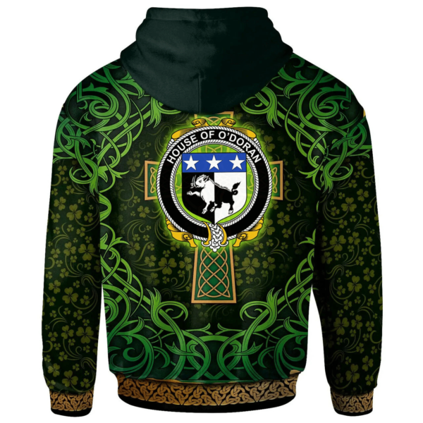 Ireland Hoodie - House of O'DORAN Irish Family Crest Hoodie - Celtic Cross Shamrock Patterns - Image 2