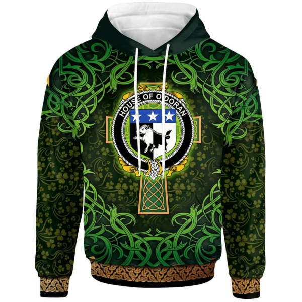 Ireland Hoodie - House of O'DORAN Irish Family Crest Hoodie - Celtic Cross Shamrock Patterns