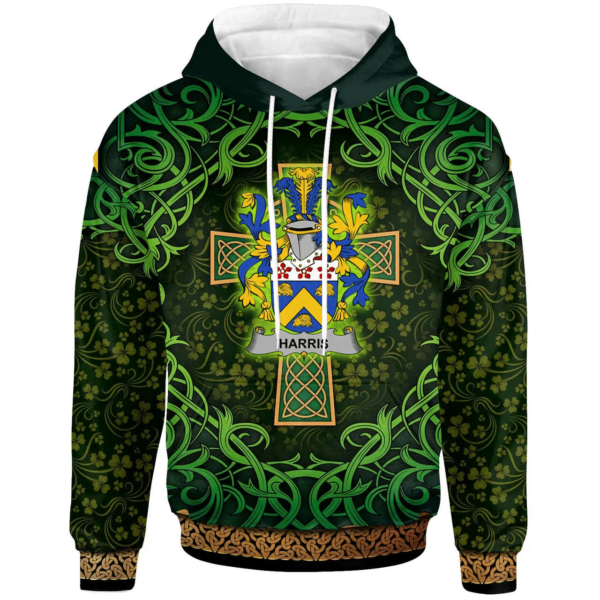 Ireland Hoodie - Harris Irish Family Crest Hoodie - Celtic Cross Shamrock Patterns