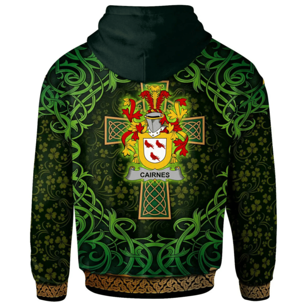 Ireland Hoodie - Cairnes Irish Family Crest Hoodie - Celtic Cross Shamrock Patterns - Image 2