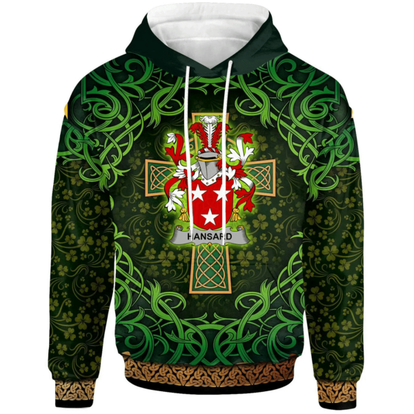 Ireland Hoodie - Hansard Irish Family Crest Hoodie - Celtic Cross Shamrock Patterns