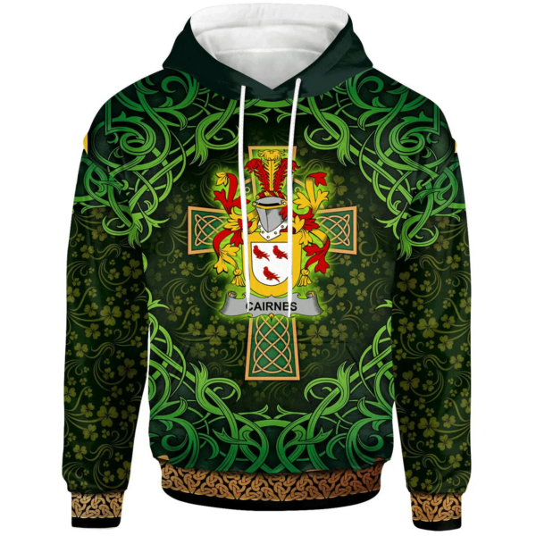 Ireland Hoodie - Cairnes Irish Family Crest Hoodie - Celtic Cross Shamrock Patterns