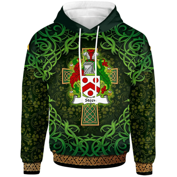 Ireland Hoodie - Steen Irish Family Crest Hoodie - Celtic Cross Shamrock Patterns