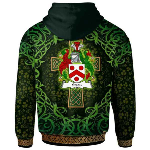 Ireland Hoodie - Steen Irish Family Crest Hoodie - Celtic Cross Shamrock Patterns - Image 2