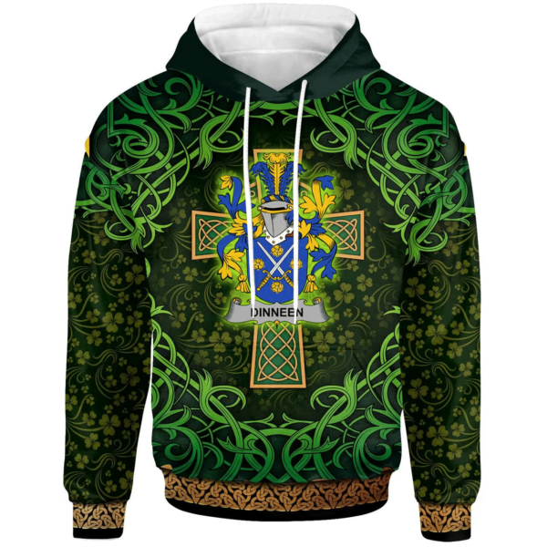 Ireland Hoodie - Dinneen or O'Dinneen Irish Family Crest Hoodie - Celtic Cross Shamrock Patterns