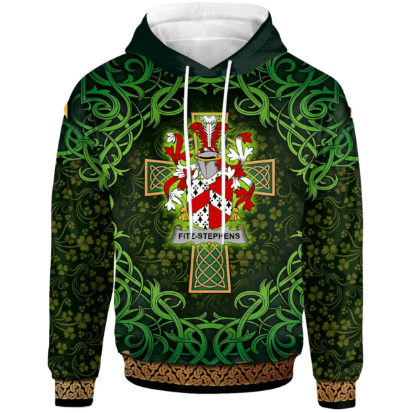 Ireland Hoodie - Fitz-Stephens Irish Family Crest Hoodie - Celtic Cross Shamrock Patterns