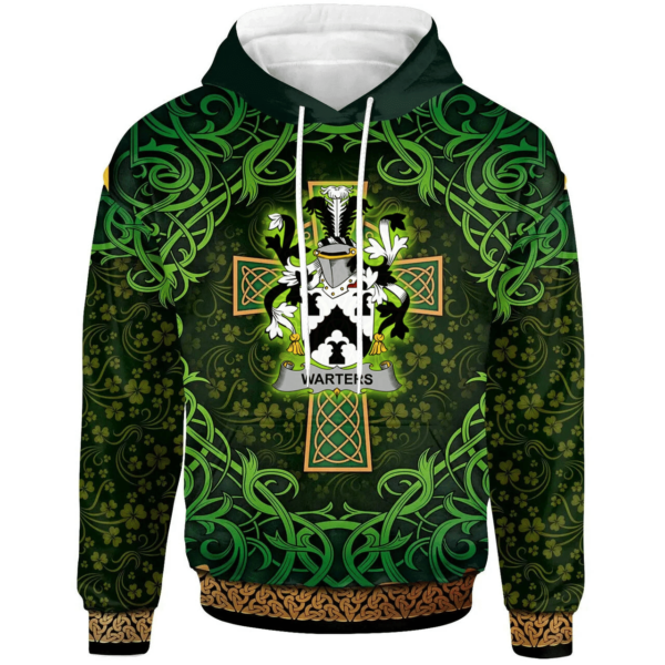 Ireland Hoodie - Warters Irish Family Crest Hoodie - Celtic Cross Shamrock Patterns