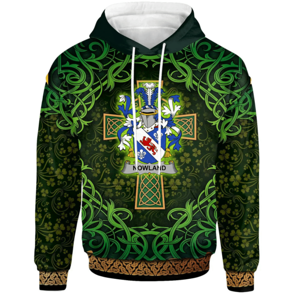 Ireland Hoodie - Nowland Irish Family Crest Hoodie - Celtic Cross Shamrock Patterns