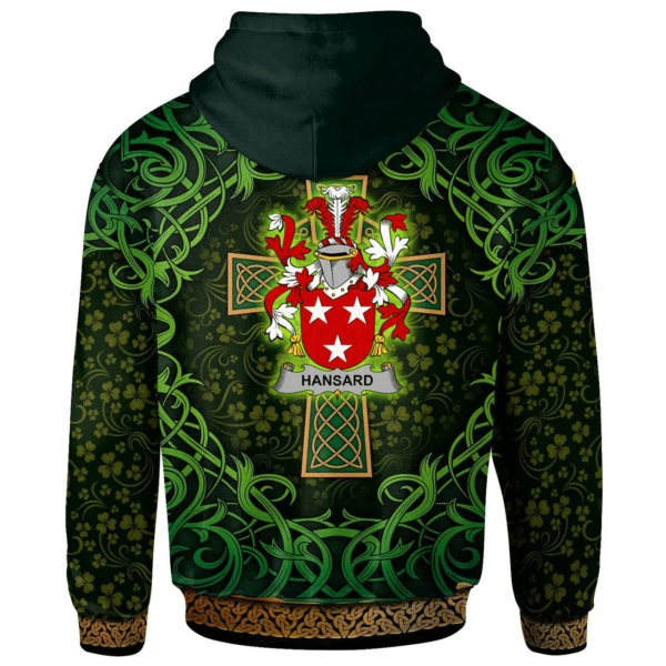 Ireland Hoodie - Hansard Irish Family Crest Hoodie - Celtic Cross Shamrock Patterns - Image 2