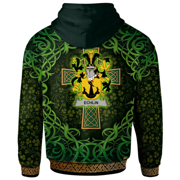 Ireland Hoodie - Echlin Irish Family Crest Hoodie - Celtic Cross Shamrock Patterns - Image 2