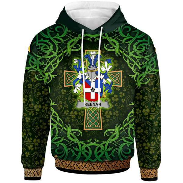 Ireland Hoodie - Keenan or O'Kinahan Irish Family Crest Hoodie - Celtic Cross Shamrock Patterns