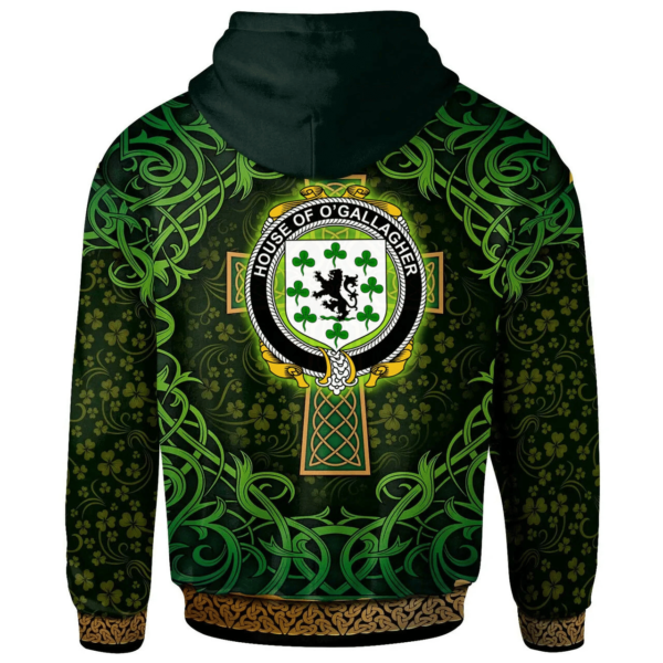 Ireland Hoodie - House of O'GALLAGHER Irish Family Crest Hoodie - Celtic Cross Shamrock Patterns - Image 2