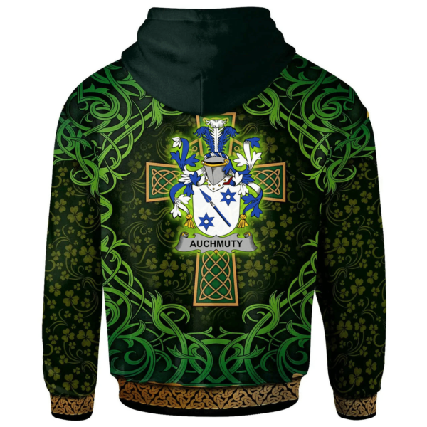 Ireland Hoodie - Auchmuty Irish Family Crest Hoodie - Celtic Cross Shamrock Patterns - Image 2