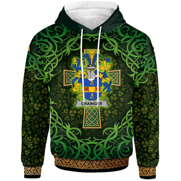 Ireland Hoodie - Grainger Irish Family Crest Hoodie - Celtic Cross Shamrock Patterns