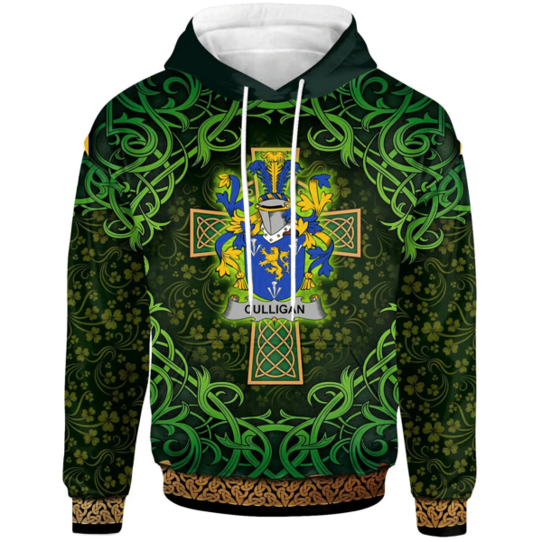 Ireland Hoodie - Culligan or McColgan Irish Family Crest Hoodie - Celtic Cross Shamrock Patterns