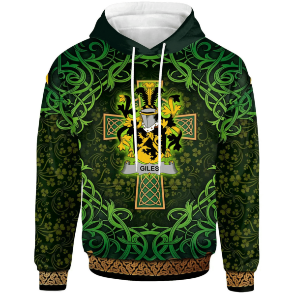 Ireland Hoodie - Giles or Gyles Irish Family Crest Hoodie - Celtic Cross Shamrock Patterns