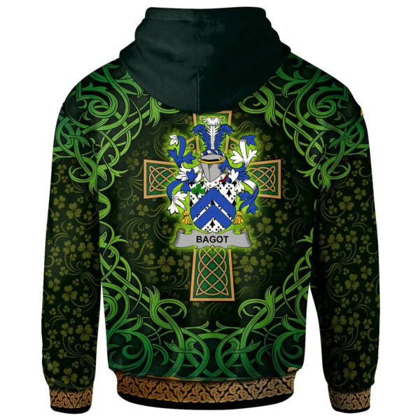 Ireland Hoodie - Bagot Irish Family Crest Hoodie - Celtic Cross Shamrock Patterns - Image 2