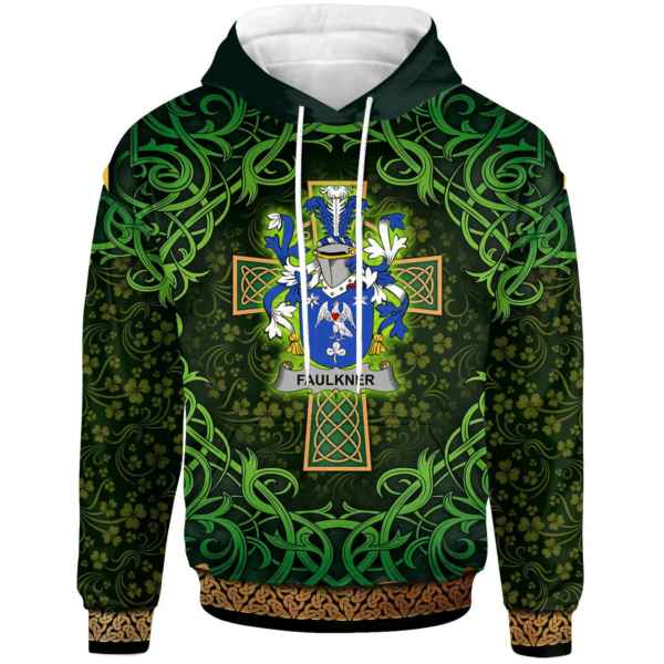 Ireland Hoodie - Faulkner Irish Family Crest Hoodie - Celtic Cross Shamrock Patterns