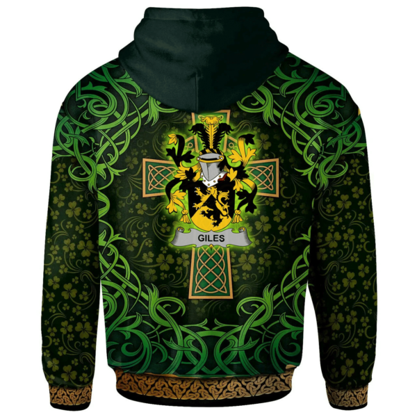 Ireland Hoodie - Giles or Gyles Irish Family Crest Hoodie - Celtic Cross Shamrock Patterns - Image 2