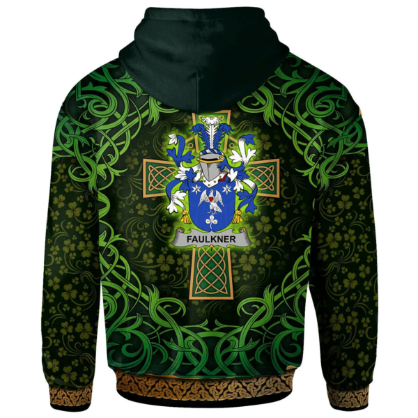 Ireland Hoodie - Faulkner Irish Family Crest Hoodie - Celtic Cross Shamrock Patterns - Image 2