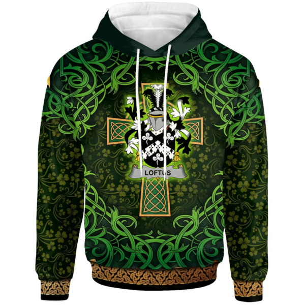 Ireland Hoodie - Loftus Irish Family Crest Hoodie - Celtic Cross Shamrock Patterns