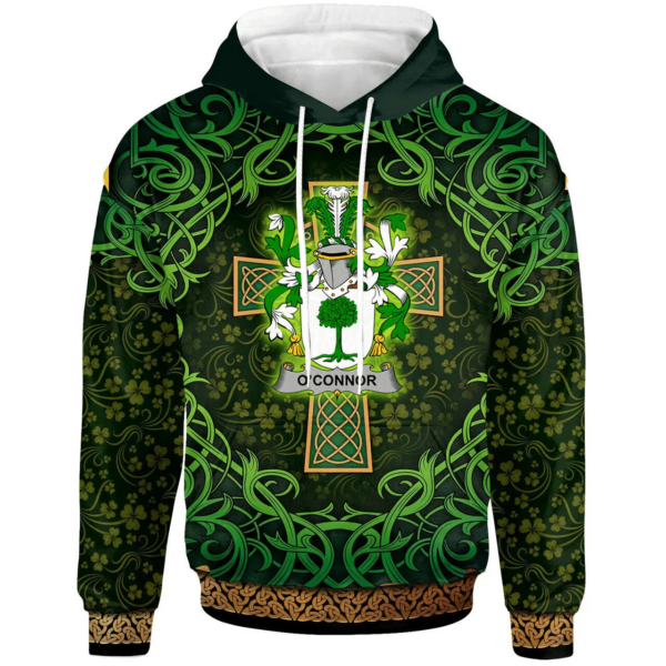 Ireland Hoodie - Connor or O'Connor (Don) Irish Family Crest Hoodie - Celtic Cross Shamrock Patterns