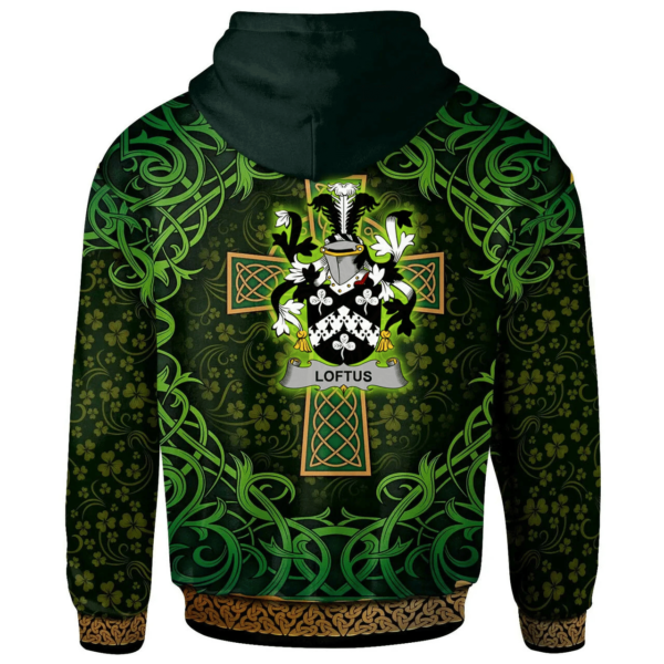 Ireland Hoodie - Loftus Irish Family Crest Hoodie - Celtic Cross Shamrock Patterns - Image 2