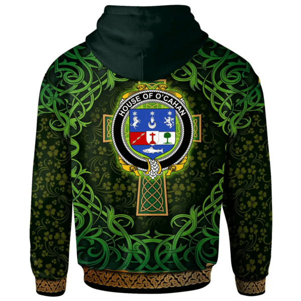 Ireland Hoodie - House of O'CAHAN (KEANE) Irish Family Crest Hoodie - Celtic Cross Shamrock Patterns - Image 2