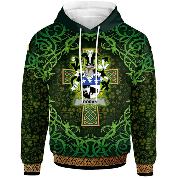 Ireland Hoodie - Doran or O'Doran Irish Family Crest Hoodie - Celtic Cross Shamrock Patterns