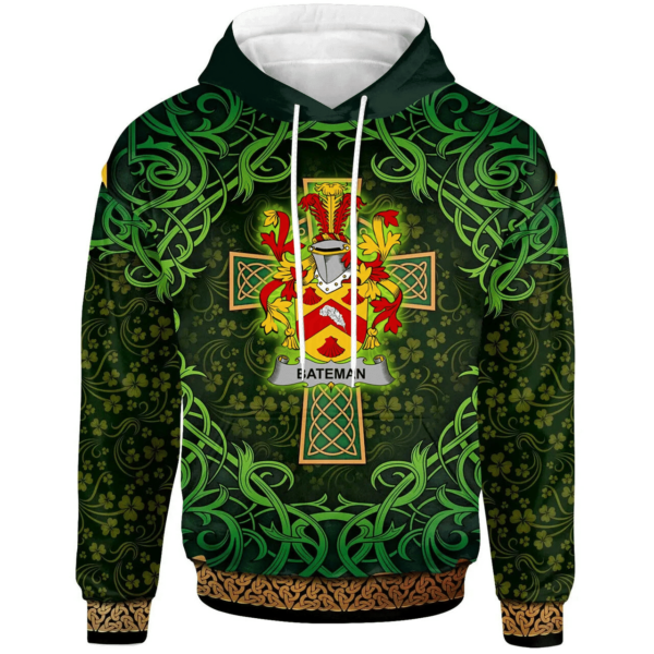 Ireland Hoodie - Bateman Irish Family Crest Hoodie - Celtic Cross Shamrock Patterns