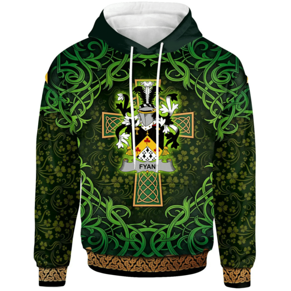 Ireland Hoodie - Fyan or Faghan Irish Family Crest Hoodie - Celtic Cross Shamrock Patterns