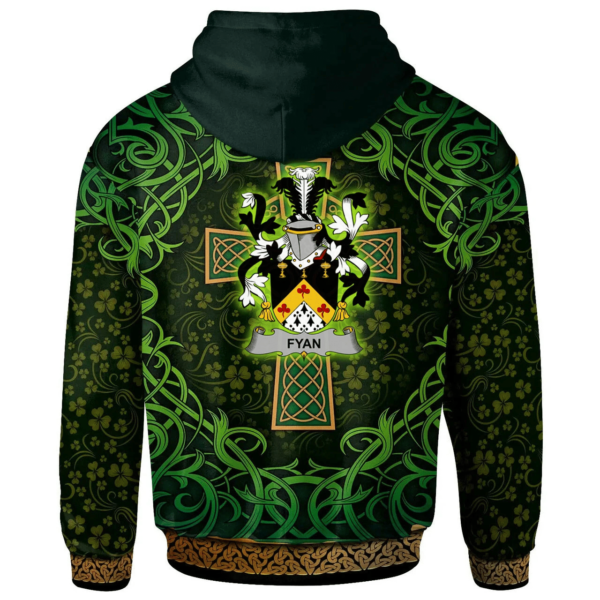 Ireland Hoodie - Fyan or Faghan Irish Family Crest Hoodie - Celtic Cross Shamrock Patterns - Image 2