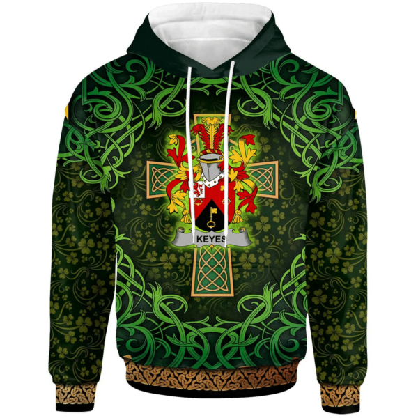 Ireland Hoodie - Keyes Irish Family Crest Hoodie - Celtic Cross Shamrock Patterns