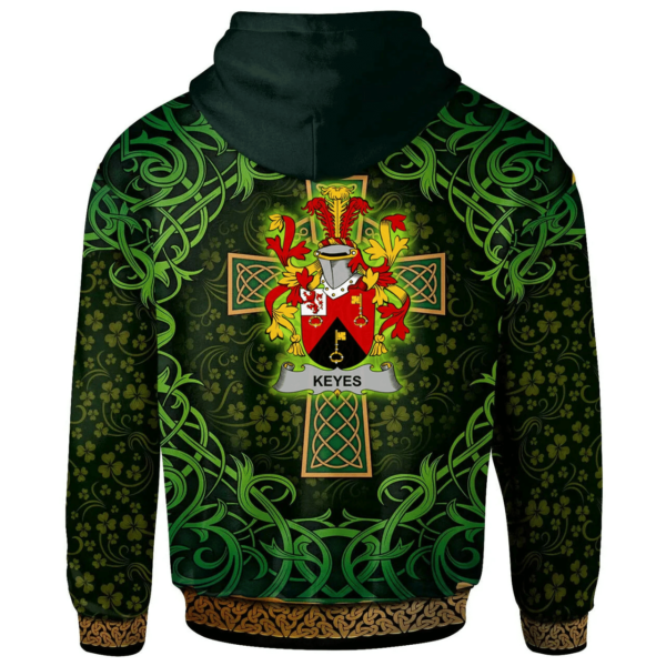 Ireland Hoodie - Keyes Irish Family Crest Hoodie - Celtic Cross Shamrock Patterns - Image 2