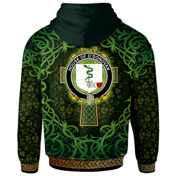 Ireland Hoodie - House of O'DONOVAN Irish Family Crest Hoodie - Celtic Cross Shamrock Patterns - Image 2