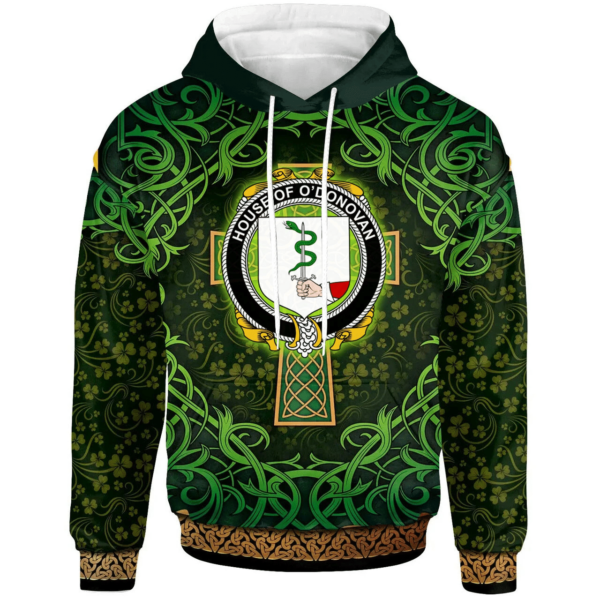 Ireland Hoodie - House of O'DONOVAN Irish Family Crest Hoodie - Celtic Cross Shamrock Patterns