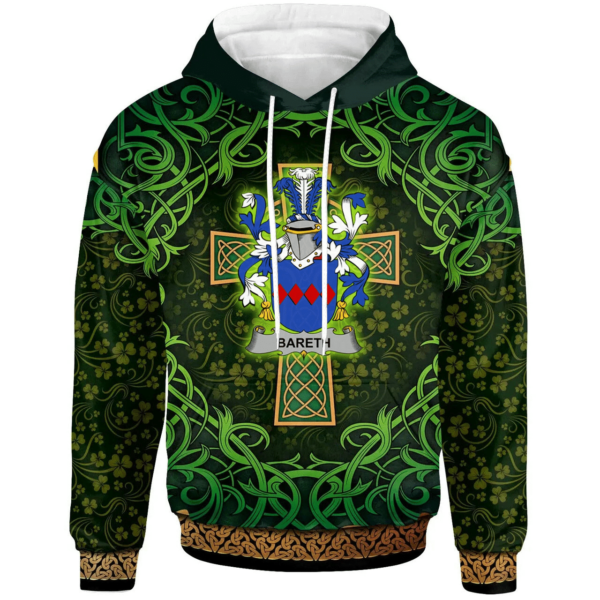 Ireland Hoodie - Bareth Irish Family Crest Hoodie - Celtic Cross Shamrock Patterns