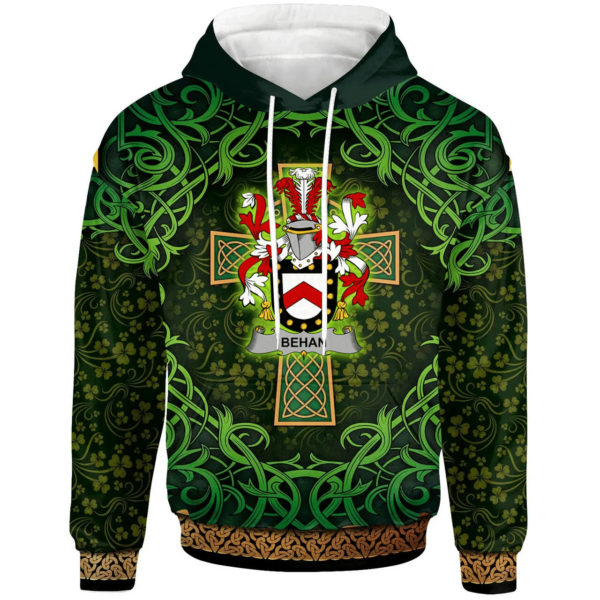 Ireland Hoodie - Behan Irish Family Crest Hoodie - Celtic Cross Shamrock Patterns