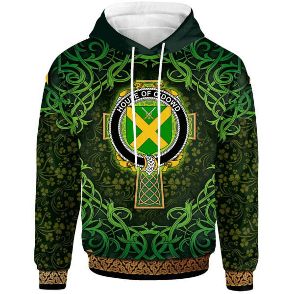 Ireland Hoodie - House of O'DOWD Irish Family Crest Hoodie - Celtic Cross Shamrock Patterns