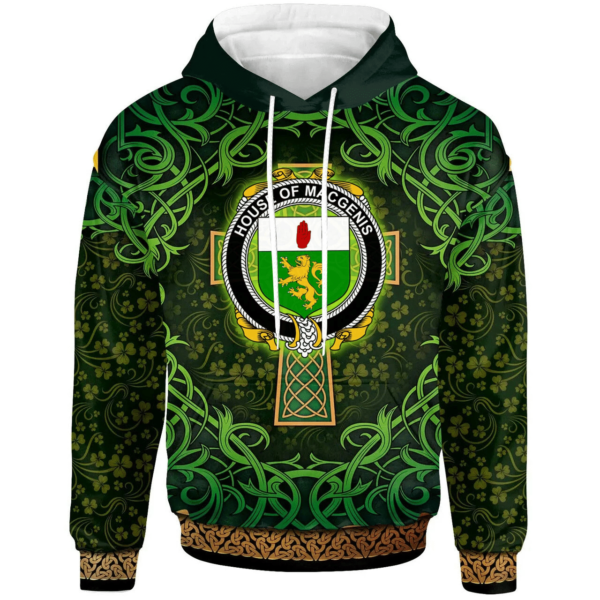 Ireland Hoodie - House of MACGENIS Irish Family Crest Hoodie - Celtic Cross Shamrock Patterns