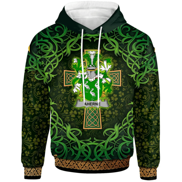 Ireland Hoodie - Aherne or Mulhern Irish Family Crest Hoodie - Celtic Cross Shamrock Patterns