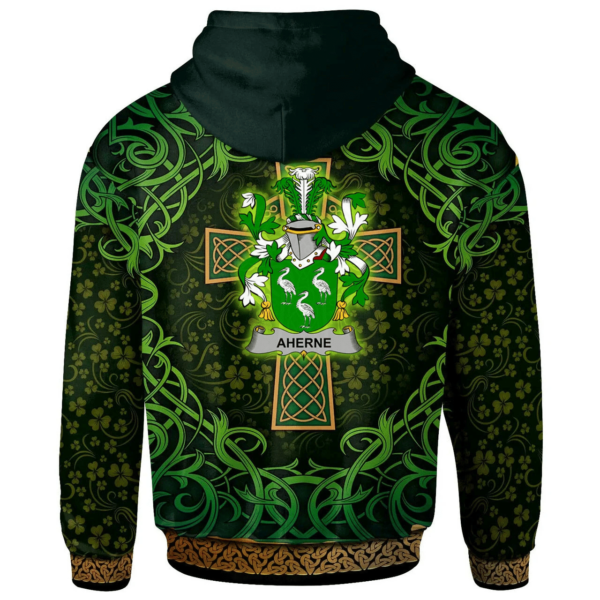 Ireland Hoodie - Aherne or Mulhern Irish Family Crest Hoodie - Celtic Cross Shamrock Patterns - Image 2