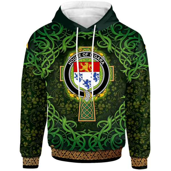 Ireland Hoodie - House of O'GARA Irish Family Crest Hoodie - Celtic Cross Shamrock Patterns